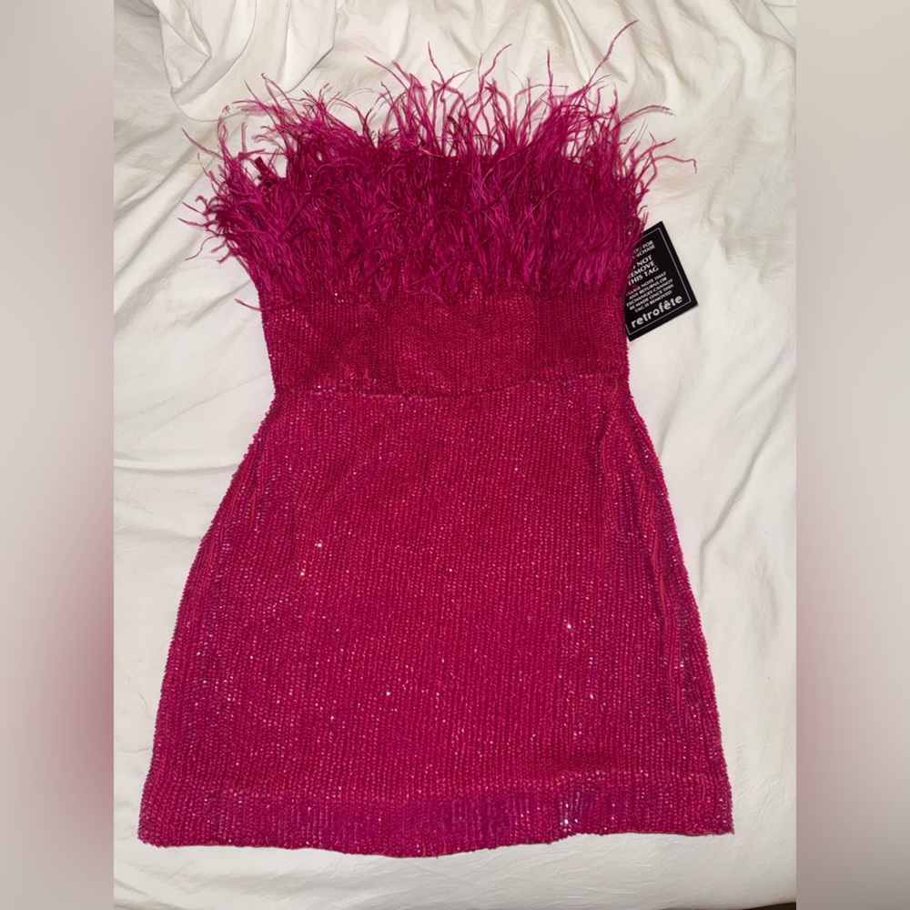 NWT Retrofete Torin Feathered Mini Dress - Picture 3 of 5